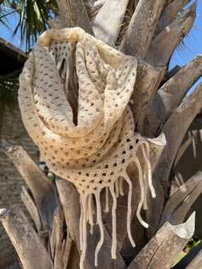 Lightweight Cream Crochet Fringe Scarf - Women Accessories